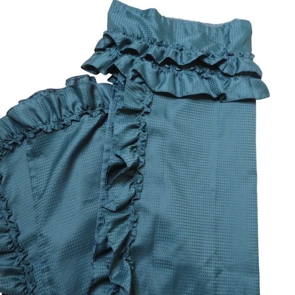 Vintage Excell Dark Green Ruffle Fabric Shower Curtain 70"x72" Elegant Bathroom